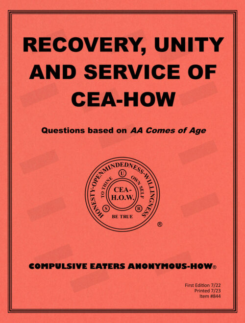 Cover of the workbook titled "Recovery, Unity and Service of CEA-HOW"