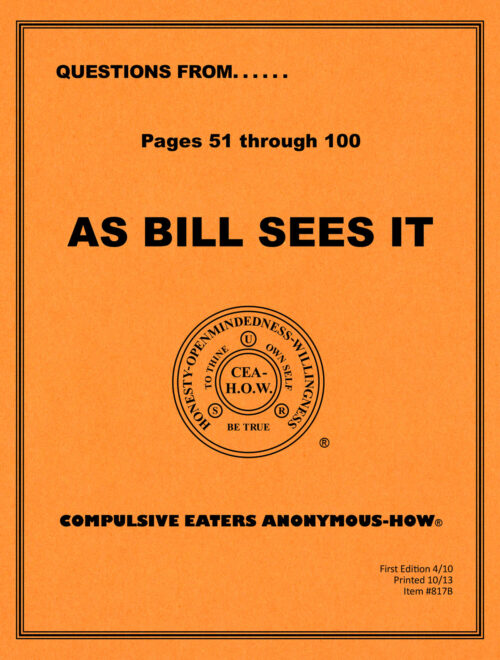 Cover of the workbook titled "Questions From As Bill Sees It: Pages 15⁠–100"