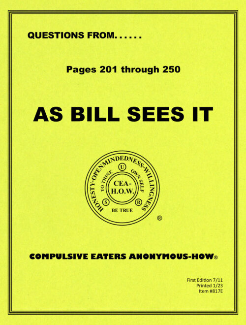 Cover of the workbook titled "Questions From As Bill Sees It: Pages 120⁠–250"