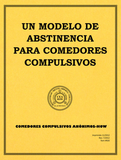 Imagen de portada del libro de trabajo titulado "Un Modelo de Abstinencia para Comedores Compulsivos"