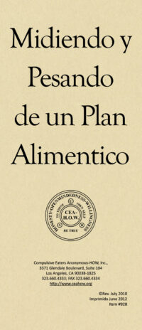 Portada del folleto titulado "Midiendo y Pesando de un Plan Alimenticio"