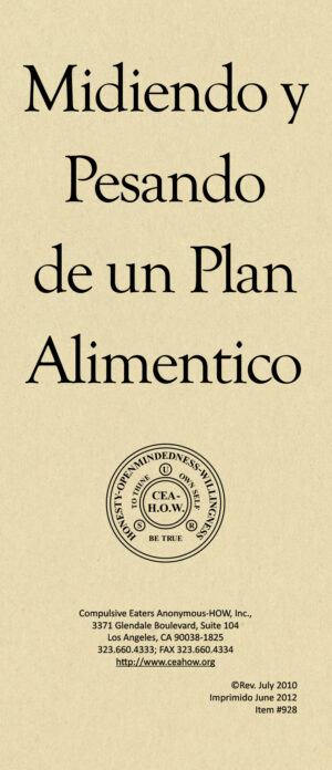 Portada del folleto titulado "Midiendo y Pesando de un Plan Alimenticio"